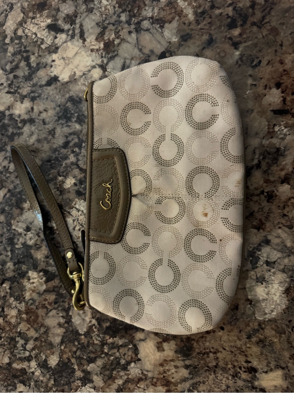 Coach Signature Cream and Brown Wristlet
